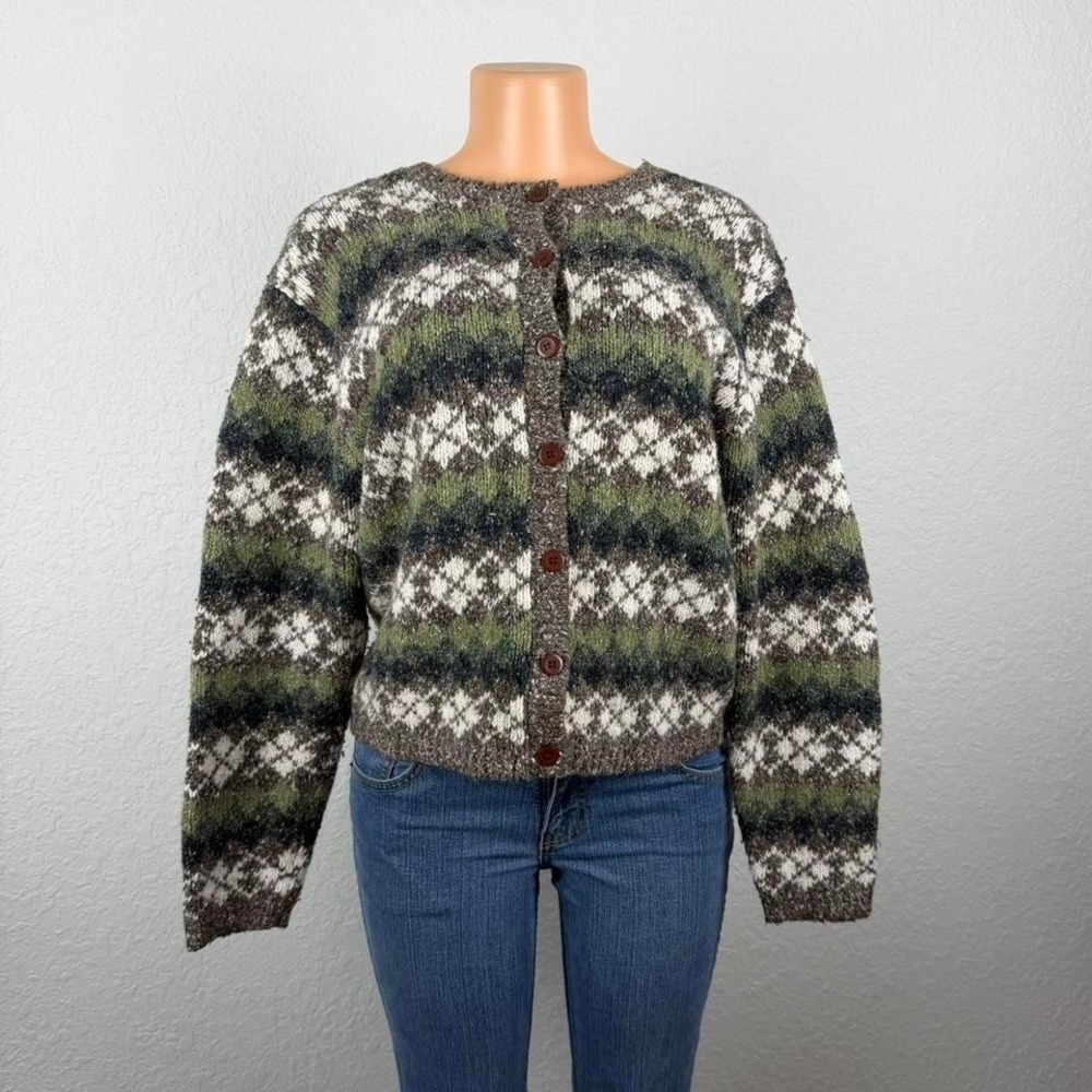 Vintage Fair Isle Knit Cardigan | Earth Tone Wool Sweater | Cozy Fall‎ Layer